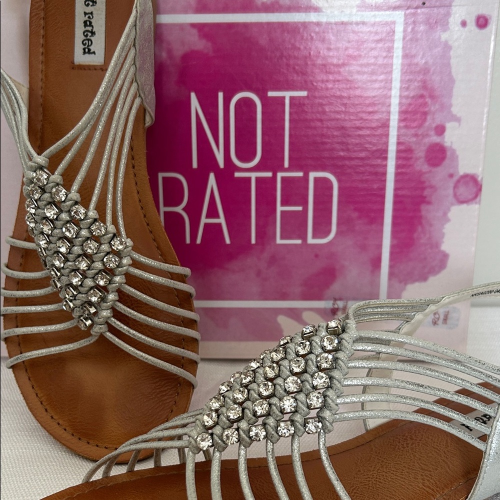 Not Rated Silver Rhinestone Multi-Strap Slingback Sandals - Picture 6 of 6